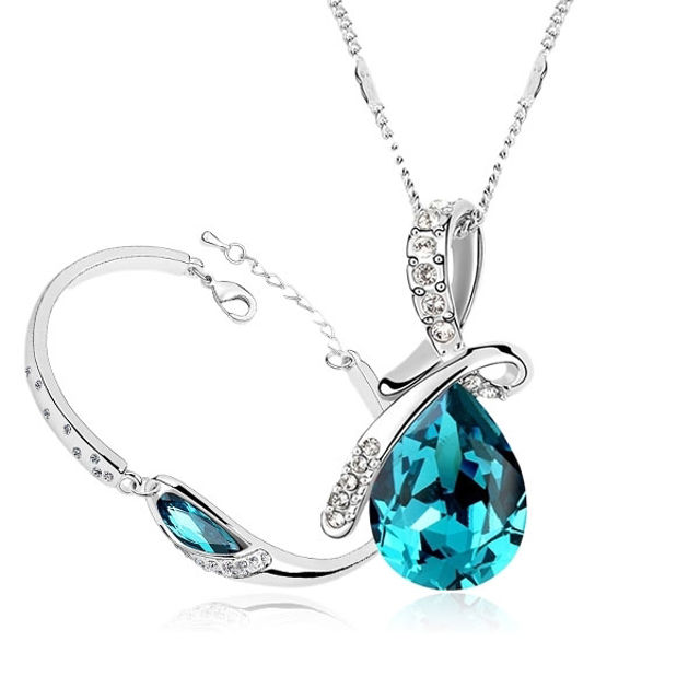 Picture of Blue Crystal Love Series Bracelet & Necklace