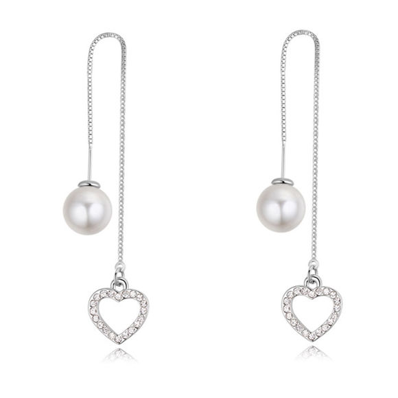 Imagen de Platinum Leaves Long Ear Line Pearl Earrings