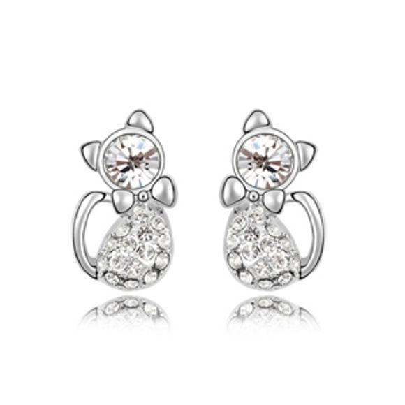 Image de Lovely Cats Plated Gold Crystal Earrigs