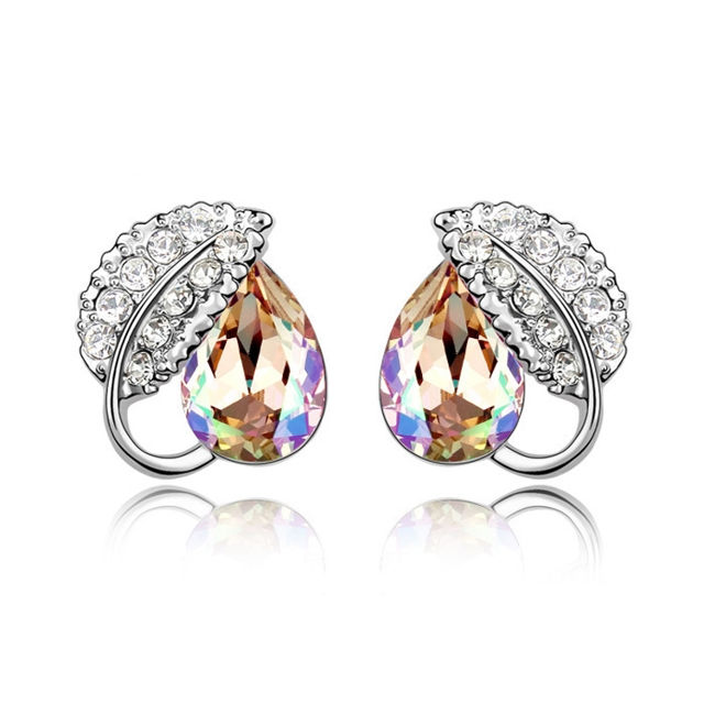 Picture of Love Leaf Swarovski Elements Crystal Earrings