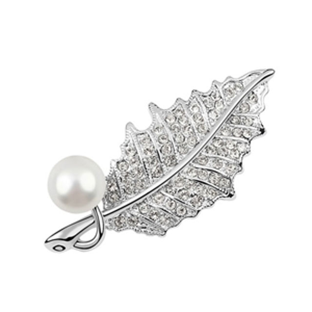 Picture of Leaf Swarovski Elements Pearl Brooch