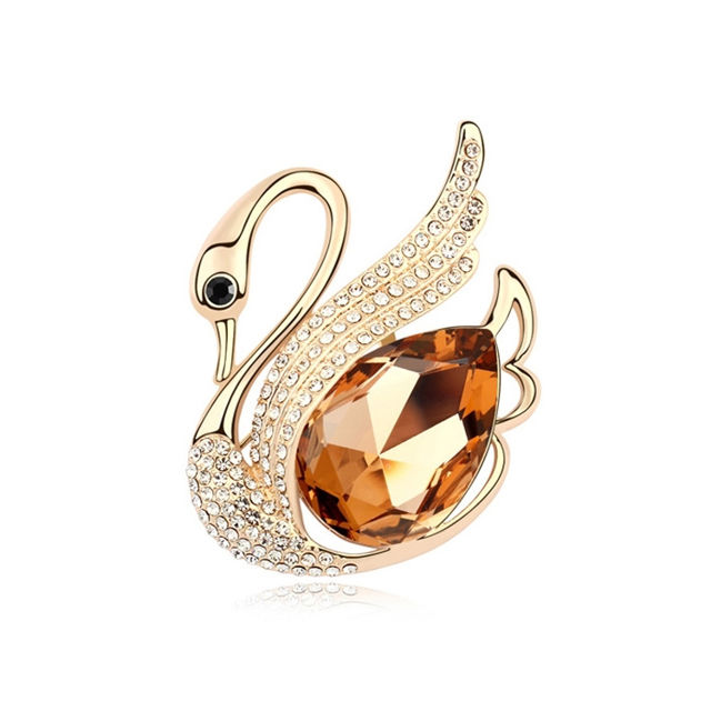 Picture of Swan Plated Gold Crystal Brooch