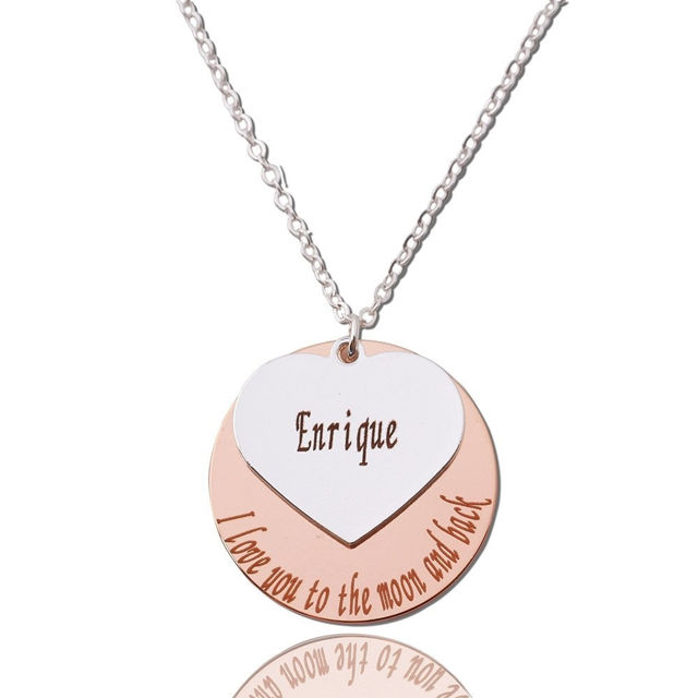 Picture of Personalized Heart & Round Shaped Pendant Name Necklace in 925 Sterling Silver