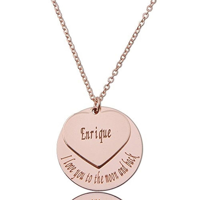 Picture of Personalized Heart & Round Shaped Pendant Name Necklace in 925 Sterling Silver