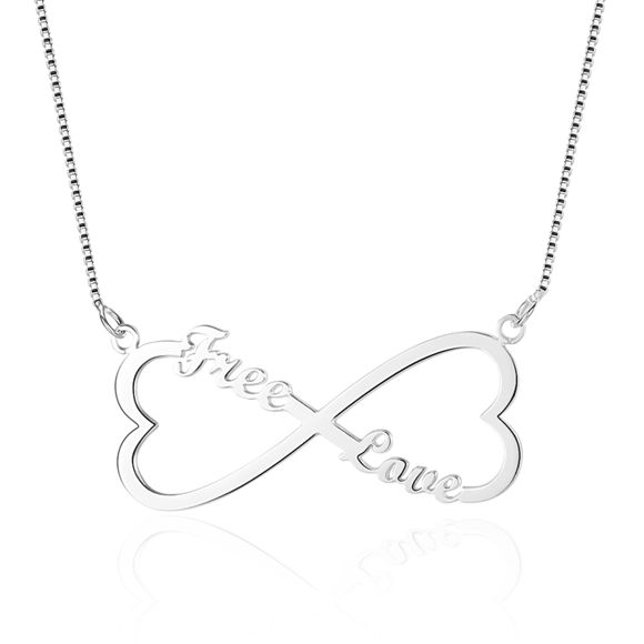 Picture of Double Heart Shape Infinity Custom Name Necklace in 925 Sterling Silver