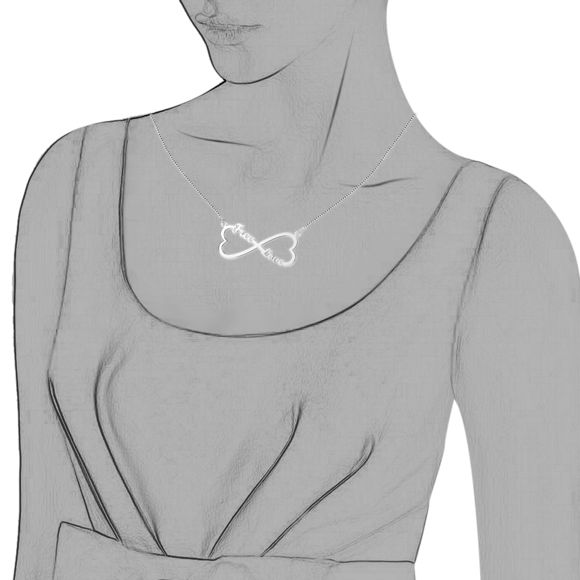 Imagen de Collar con nombre personalizado infinito en forma de corazón doble en plata de ley 925