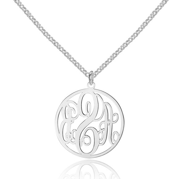Imagen de Collar de monograma personalizado de plata de ley 925 en forma redonda