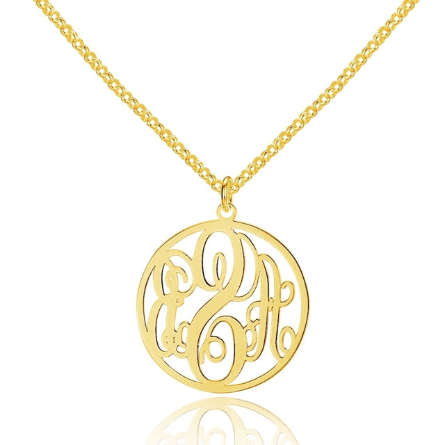 Picture of 925 Sterling Silver Personalized Monogram Necklace in Round Shape