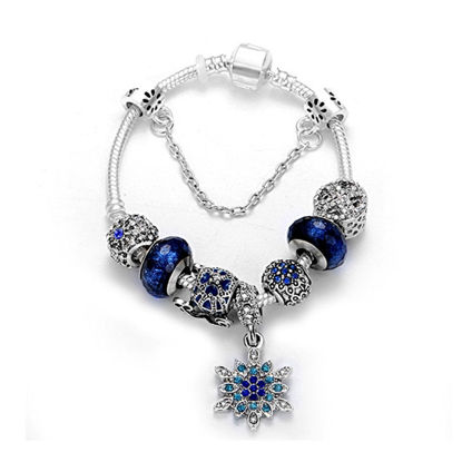 Bild von Anti-fatigue Blue Star Glass Beaded Bracelet With Snowflake Pendant