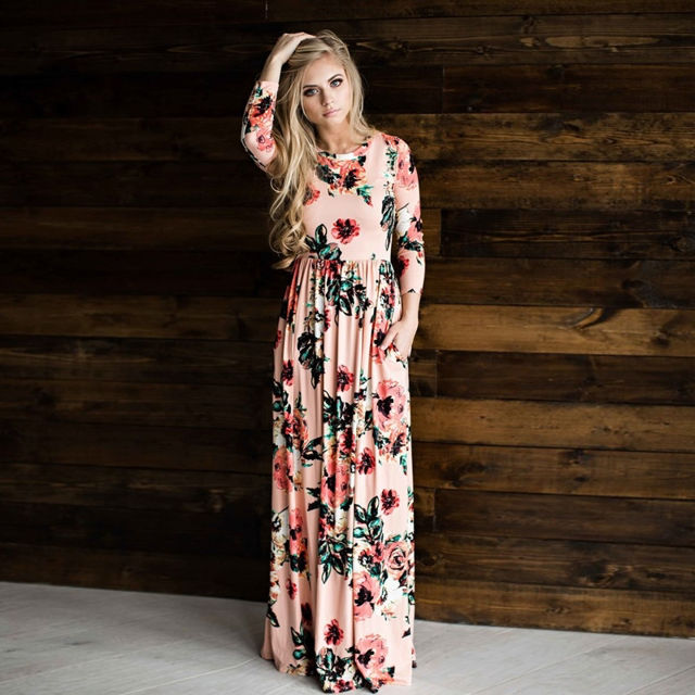 Picture of Women's Long Sleeve Floral Maxi Dress With Pockets