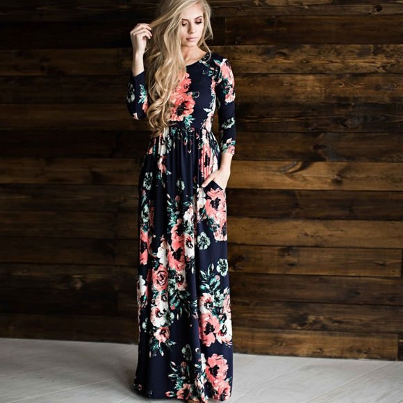 Bild von Women's Long Sleeve Floral Maxi Dress With Pockets