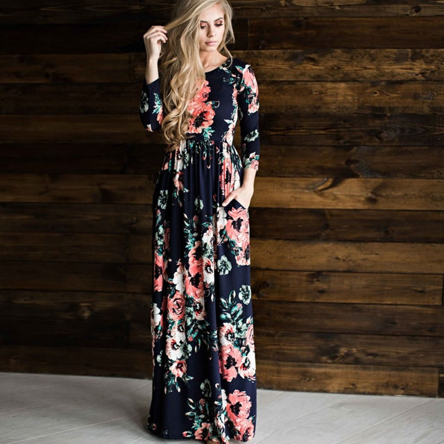 Picture of Women's Long Sleeve Floral Maxi Dress With Pockets