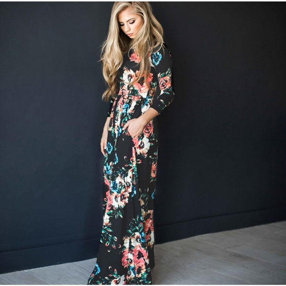 Imagen de Women's Long Sleeve Floral Maxi Dress With Pockets