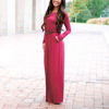 Image de Round Neck Long Sleeve Maxi Autumn Dress With Belt And Pockets