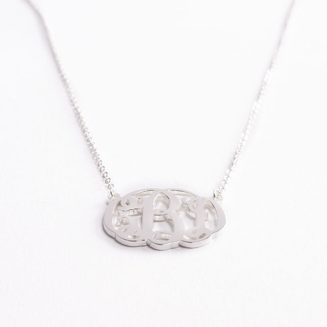 Picture of Fancy Monogram Necklace in Sterling Silver - Customize this Pendant with Your Initials