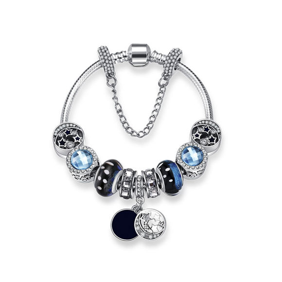 Imagen de Radiation Protection Blue Star Vintage Glass Bracelet With Stars Moon Pendant