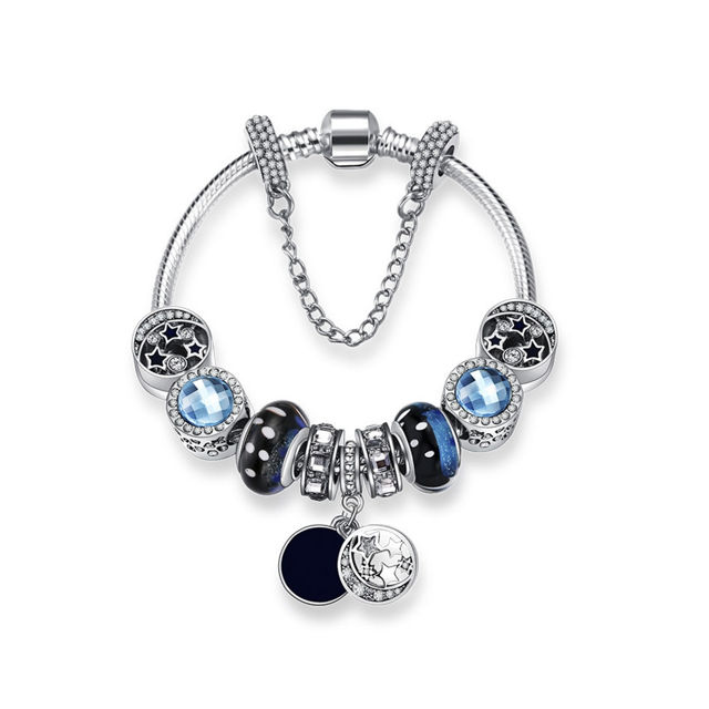 Picture of Radiation Protection Blue Star Vintage Glass Bracelet With Stars Moon Pendant