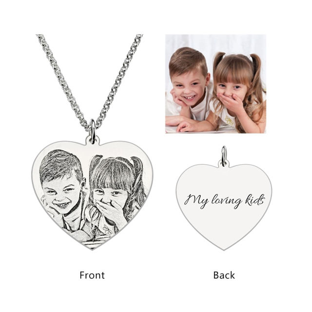 Picture of Engraved Heart Photo Pendant Necklace In 925 Sterling Silver