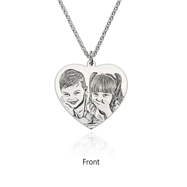 Picture of Engraved Heart Photo Pendant Necklace In 925 Sterling Silver