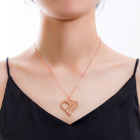 Imagen de Collar con nombre personalizado de dos corazones para siempre en plata de ley 925