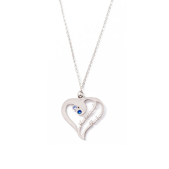 Picture of Love Heart With Two Custom Names Necklace in 925 Sterling Silver