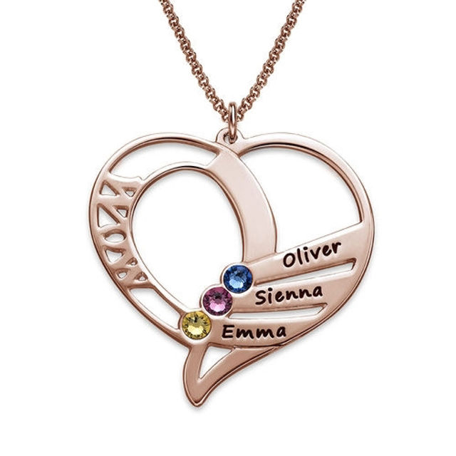 Picture of Engraved Family Members Birthstone Necklace in 925 Sterling Silver