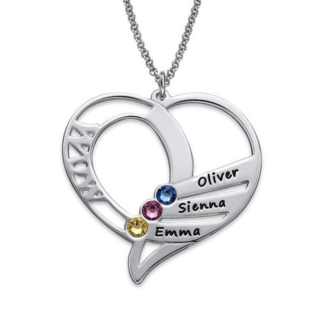 Picture of Engraved Family Members Birthstone Necklace in 925 Sterling Silver