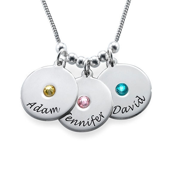 Picture of Mother's Disc and Birthstone Necklace in 925 Sterling Silver