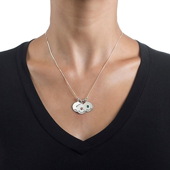 Picture of Mother's Disc and Birthstone Necklace in 925 Sterling Silver