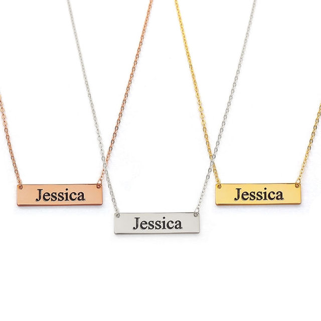 Picture of 925 Sterling Silver Personalized Name Bar Necklace - Customize With Any Name