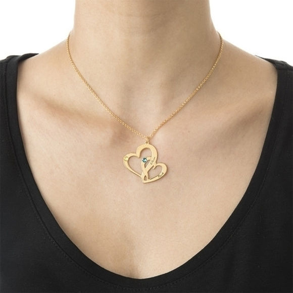 Picture of Engraved Two Heart Necklace in 925 Sterling Silver