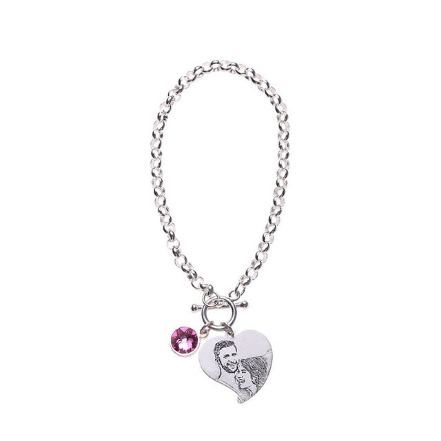 Picture of Engraved Heart Photo Pendant Bracelet in 925 Sterling Silver