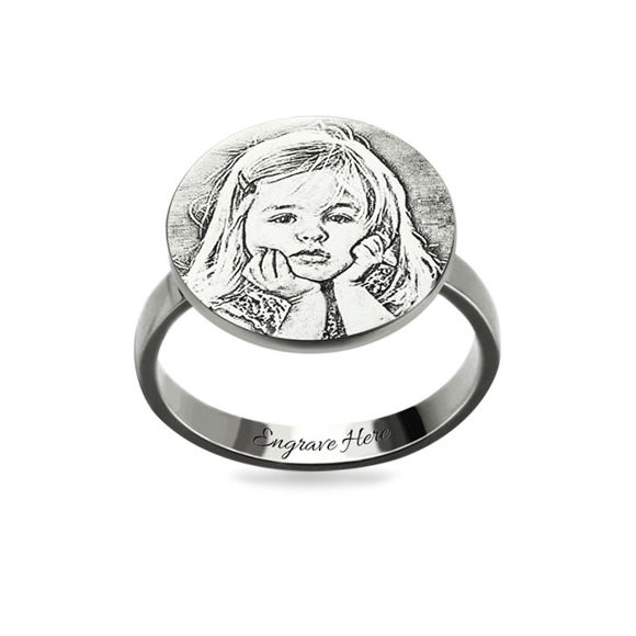 Bild von Personalisierte Foto Gravur Ring Memorial Geschenk aus 925 Sterling Silber