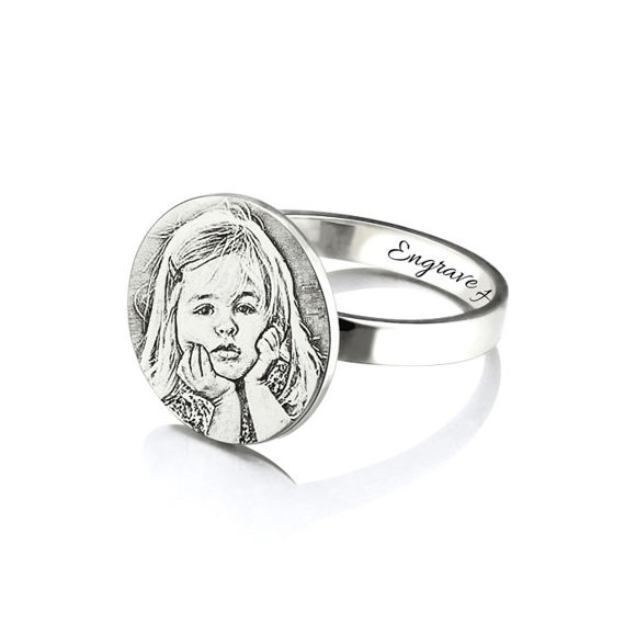 Bild von Personalisierte Foto Gravur Ring Memorial Geschenk aus 925 Sterling Silber