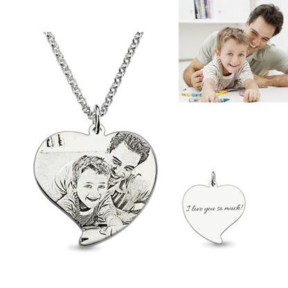 Picture of Personalized Engraved Heart Photo Necklace in 925 Sterling Silver