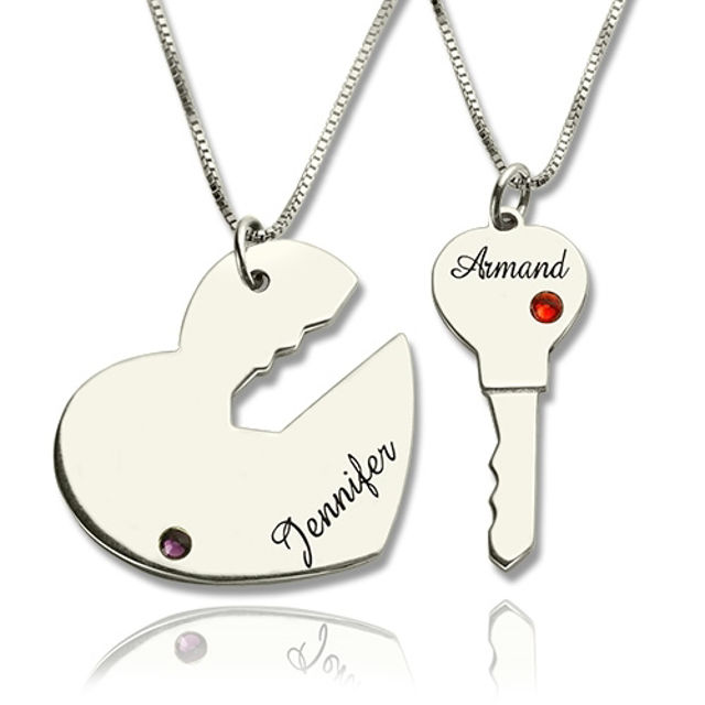 Picture of Key to My Heart Name Pendant Set for Couple in 925 Sterling Silver