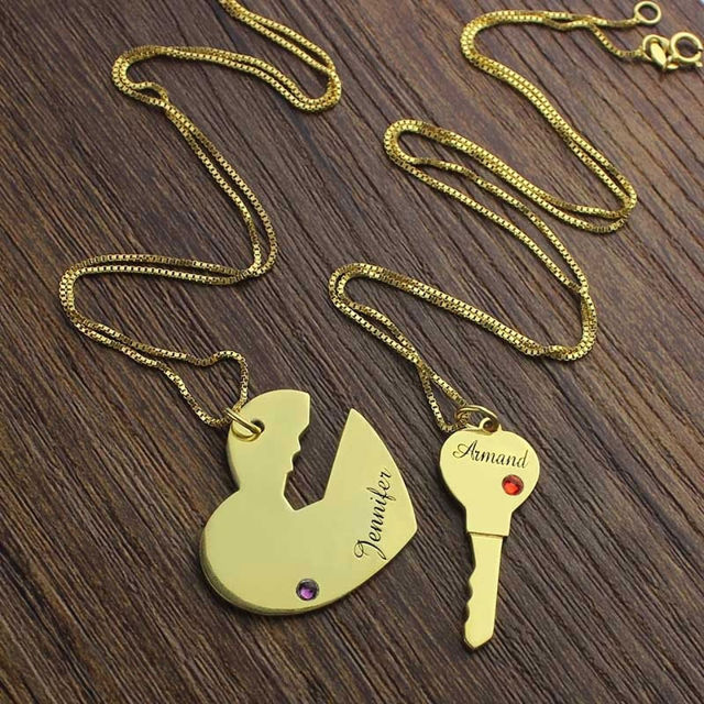 Picture of Key to My Heart Name Pendant Set for Couple in 925 Sterling Silver