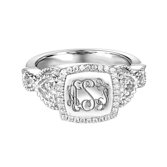 Picture of Women's Engraved Classic Monogram Ring in 925 Sterling Silver