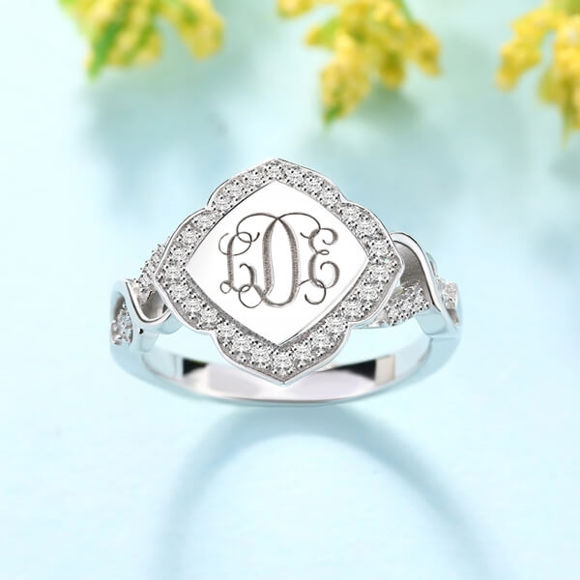 Picture of Custom Flower Design CZ Initial Monogram Ring