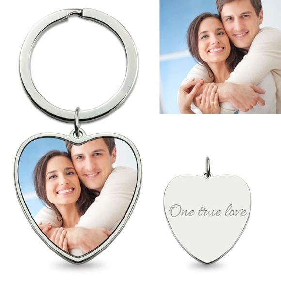 Picture of Personalized Colorful Heart Pendant Photo Keychain Stainless Steel