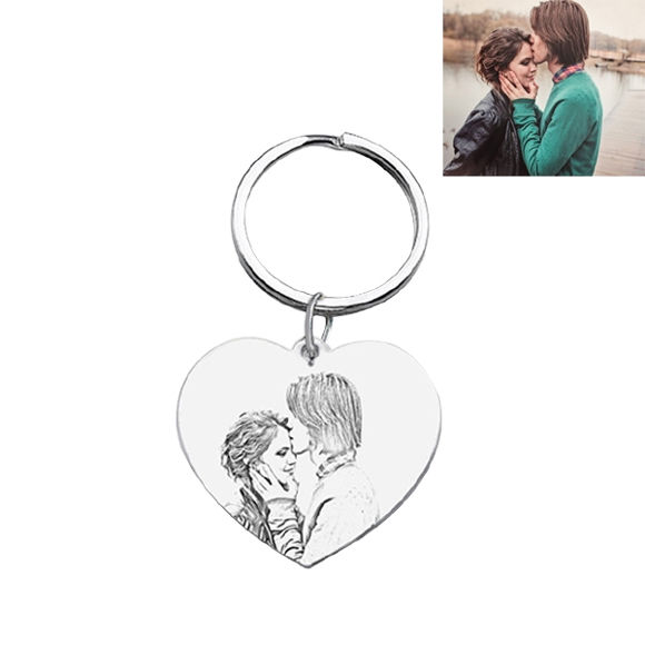 Picture of Personalized Heart Pendant Photo Keychain in 925 Sterling Silver