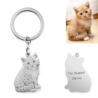 Picture of Engraved Pet Cat Photo Keychain in 925 Sterling Silver