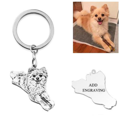 Picture of Engraved Pet Dog Photo Keychain in 925 Sterling Silver