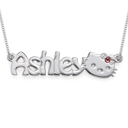 Afbeeldingen van Personalized Cute Kitten Name Necklace in 925 Sterling Silver - Customize With Any Name or Birthstone | Custom Name Necklace 925 Sterling Silver