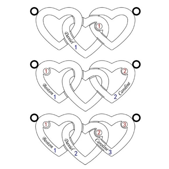 Bild von Geburtsstein-Namenskette mit drei ineinander verschlungenen Herzen aus Sterlingsilber