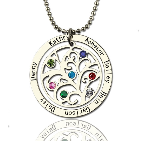 Imagen de Personalized Circle Family Tree Birthstone 7 Names Necklace