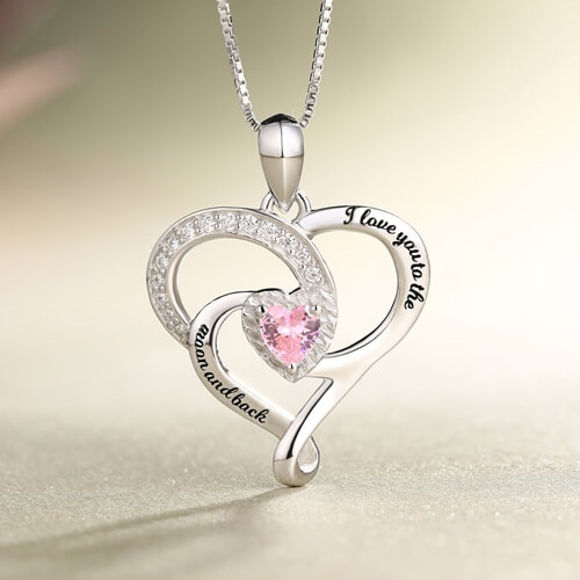 Picture of Love You To The Moon And Back Birthstone Necklace Sterling Silver