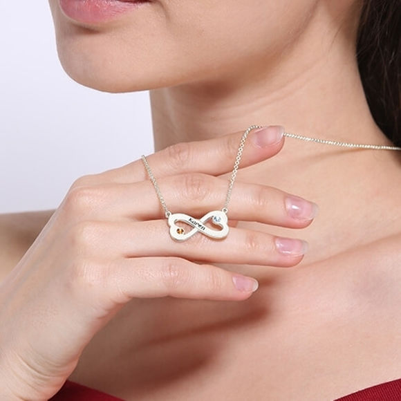 Bild von Gravierte 925 Sterling Silber Infinity Heart Halskette