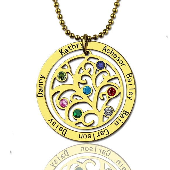 Imagen de Personalized Circle Family Tree Birthstone 7 Names Necklace