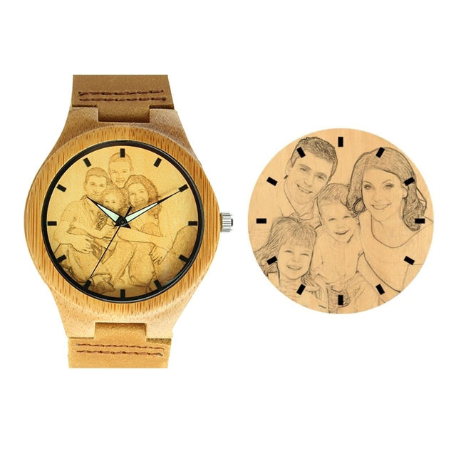 Picture of Engraved Bamboo Wood Photo Watch